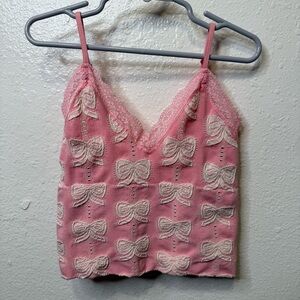 Out From Under Jacquard Seamless Cropped Cami Baby Pink With Bows Size XS